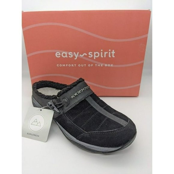 EASY SPIRIT Efrost Women's Grey Suede Faux Fur Slip-On Clogs Size 9.5 M - Picture 2 of 5
